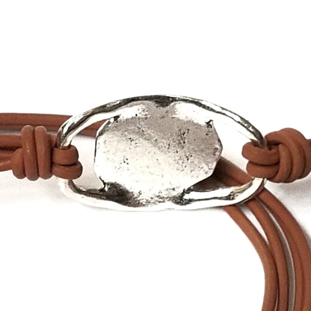 Leather Wrap Brown Glass Bead Bracelet - Picture 7 of 8